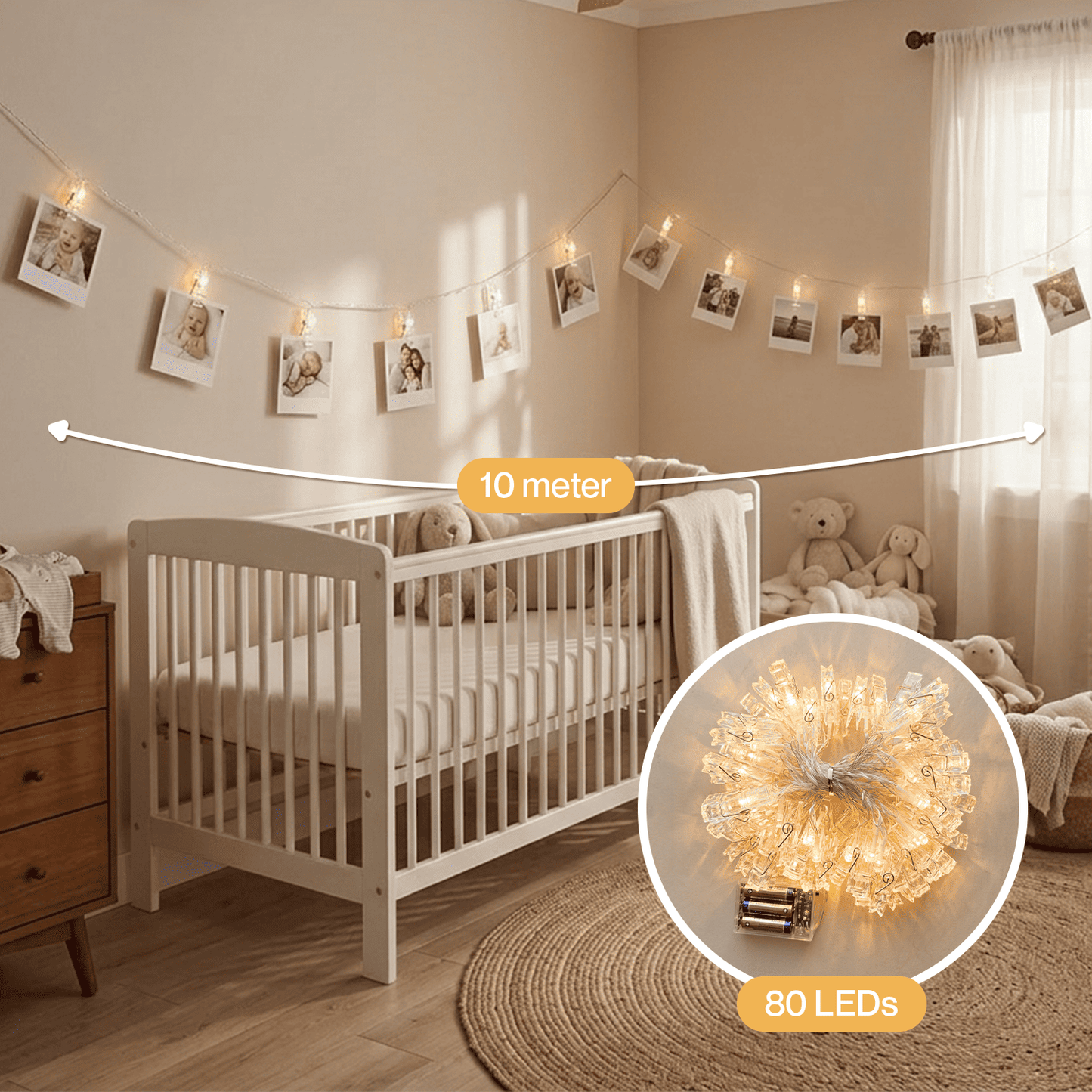 Fotoslinger met verlichting - 10 meter & 80 LED