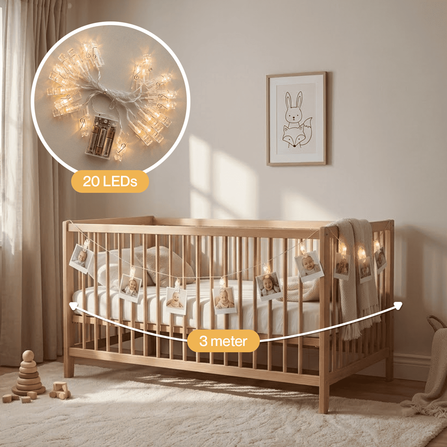 Fotoslinger met verlichting - 3 meter & 20 LED