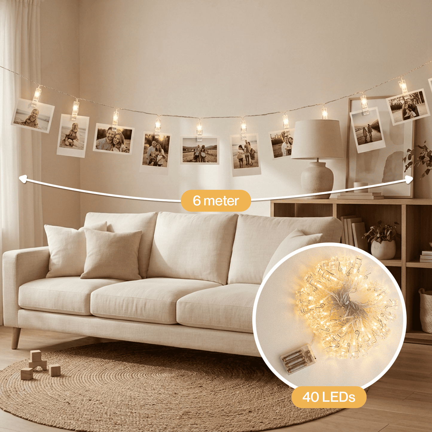 Fotoslinger met verlichting - 6 meter & 40 LED