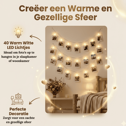 Fotoslinger met hartjes verlichting - 6 meter & 40 LED