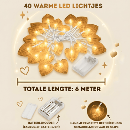 Fotoslinger met hartjes verlichting - 6 meter & 40 LED